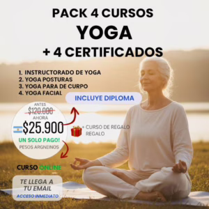 Pack 5 en 1 - Yoga Instructorado + Yoga Facial + Yoga Fortalecimiento + Yoga para todos + Pilates en Casa
